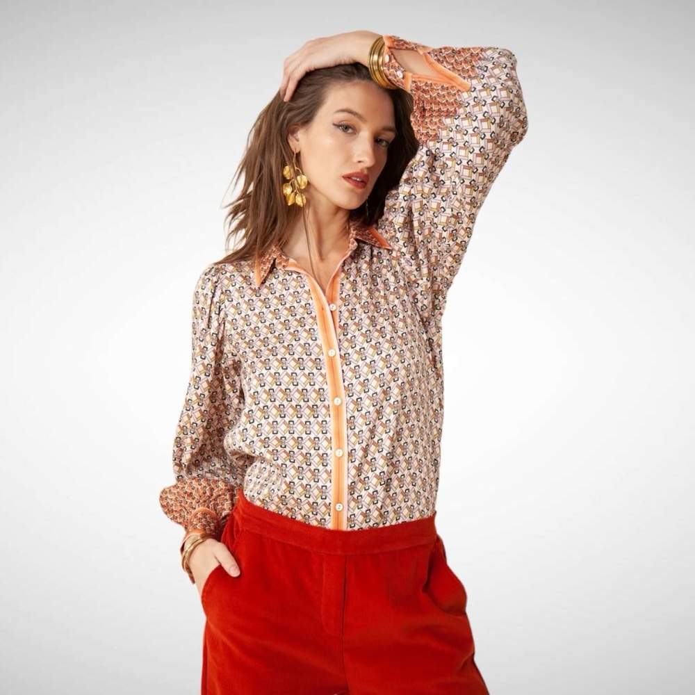 HALE BOB Victoire Twill Geometric Blouse Size Small